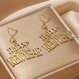 NEW Gold Happy New Year Earrings